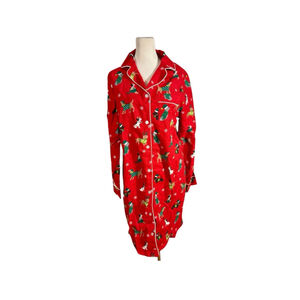 Size S The Company Store Red Christmas Pups Dogs Long Sleeve Flannel Nightshirt